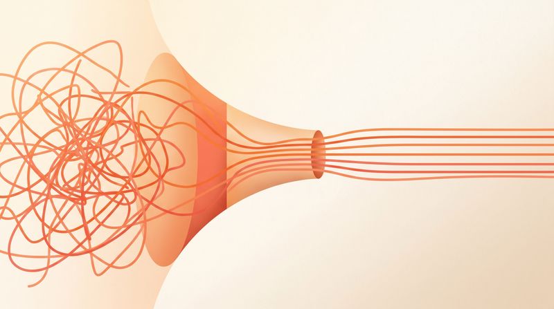 An abstract editorial illustration of structured channels guiding a stream of light into ordered lines